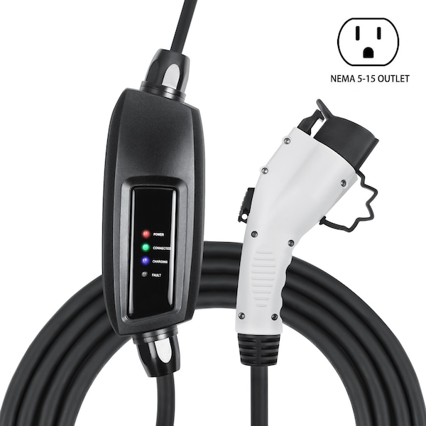 Lectron EV Charger, NEMA 5-15, Level 1, 110V, 16 Amp, with 21 ft Extension Cord, Compatible with J1772 EVs EVCharge5-15N - main